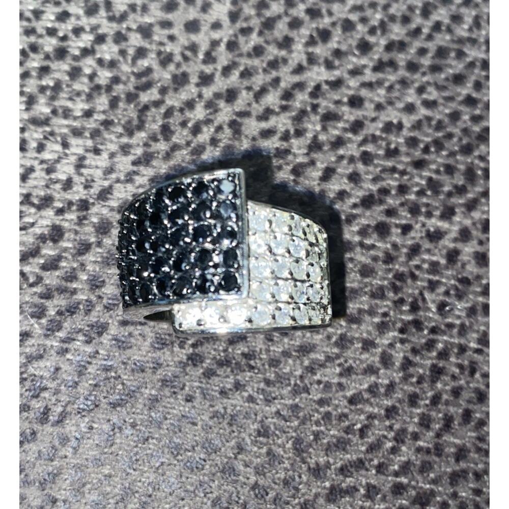 Vintage Premier Designs Opera Ring Rhodium Plated Black & Smoky Gray CZ 8 1/2